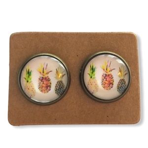Pineapple Cabochon Bronze 12mm Stud Earrings!